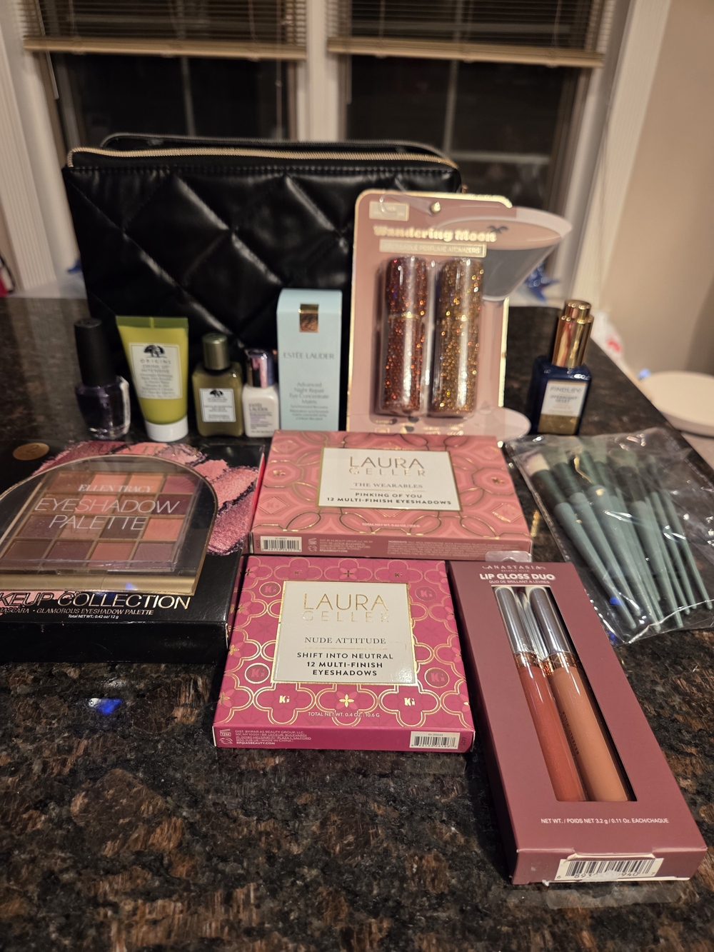 Bag Of Beauty Products With Trina Turk Black Cosmetic Bag